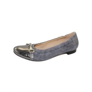 NEW LALISA women's chloe flats in grey suede/patent leather/calfskin leather
